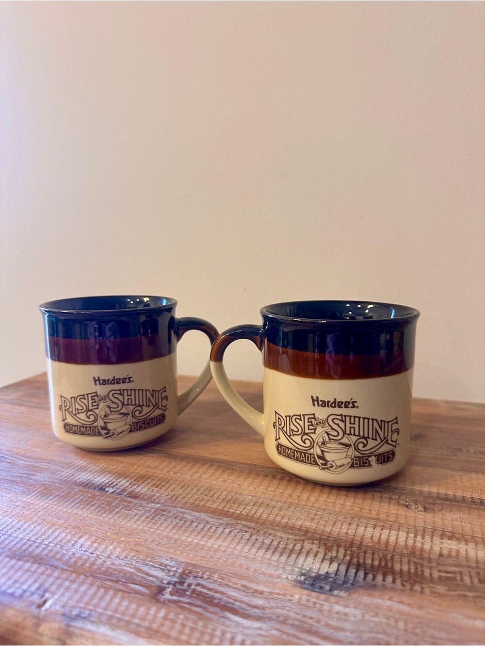 Vintage 1989 Hardee’s Rise & Shine Coffee Mugs Set of 2 Homemade Biscuits
